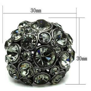 LO2545 Ruthenium Brass Ring with Top Grade Crystal in Black Diamond