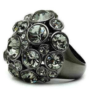LO2545 Ruthenium Brass Ring with Top Grade Crystal in Black Diamond