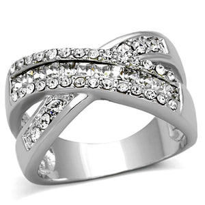 LO2942 Rhodium Brass Ring with Top Grade Crystal in Clear - Joyeria Lady