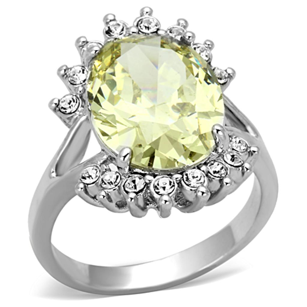 LO2943 Rhodium Brass Ring with AAA Grade CZ in Apple Green color - Joyeria Lady