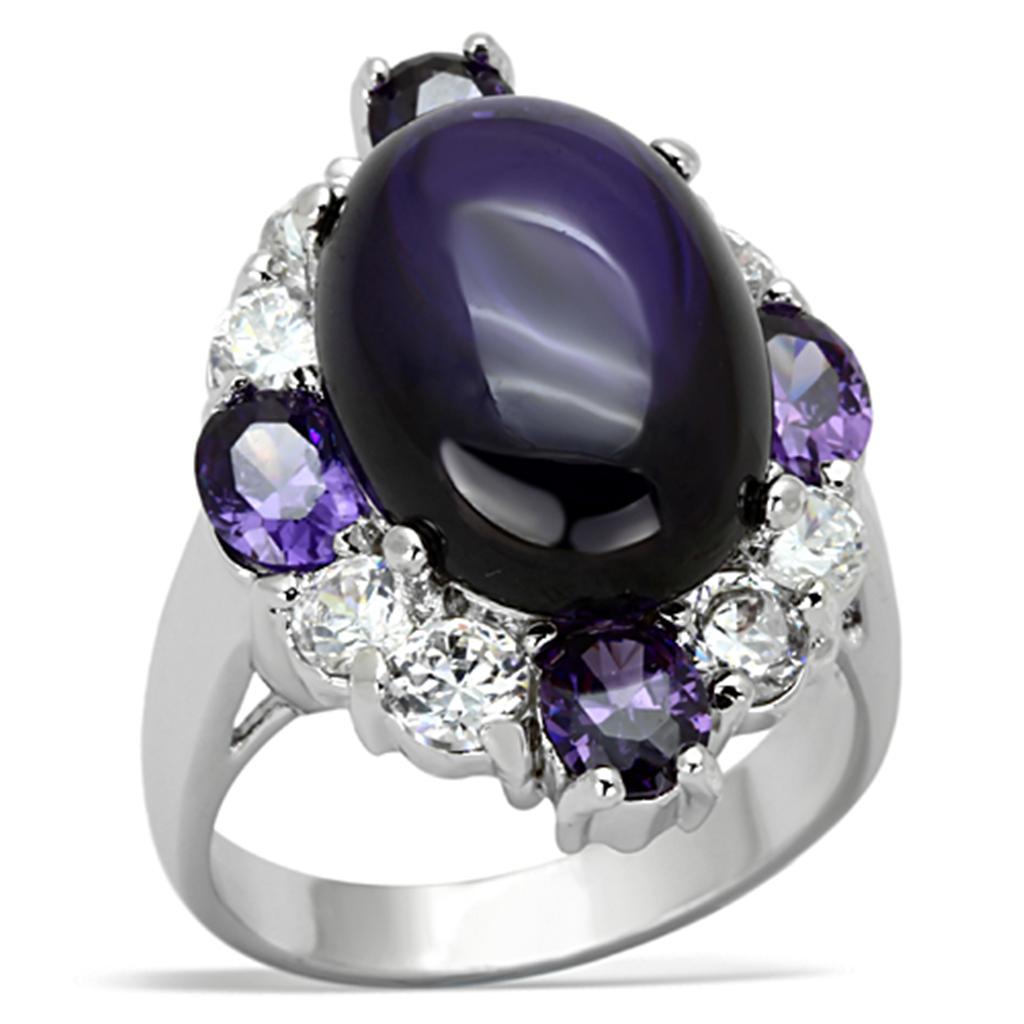 LO2947 Rhodium Brass Ring with AAA Grade CZ in Fuchsia - Joyeria Lady