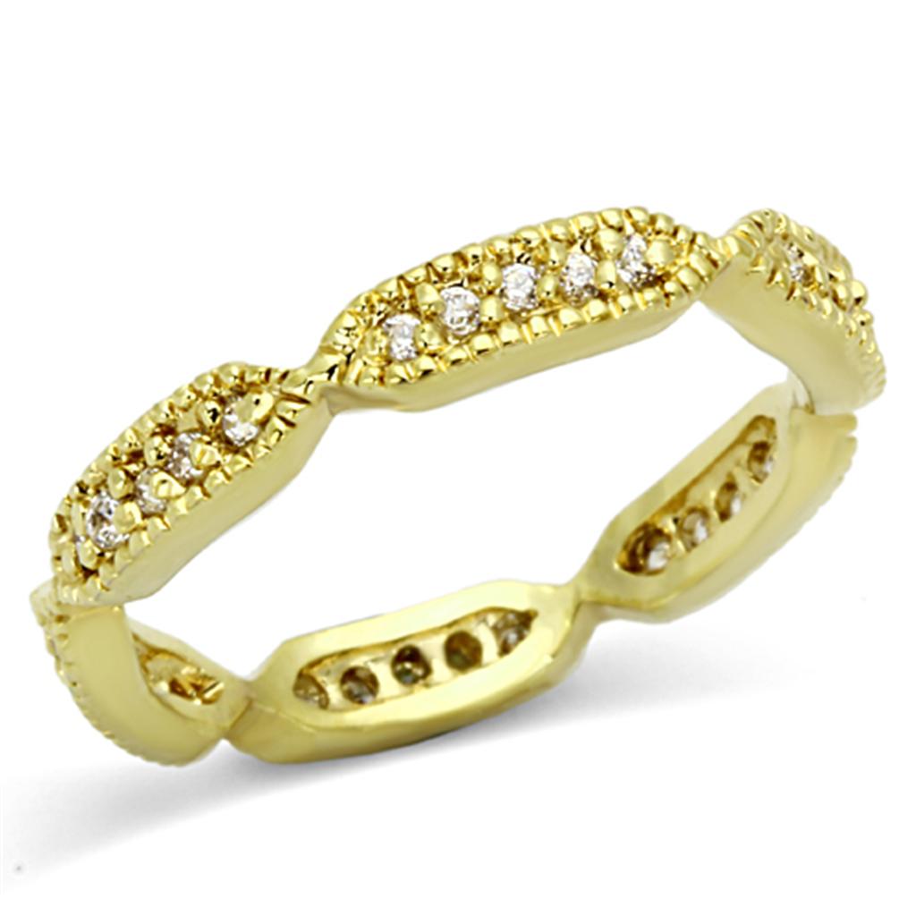 LO3001 Gold Brass Ring with AAA Grade CZ in Clear - Joyeria Lady