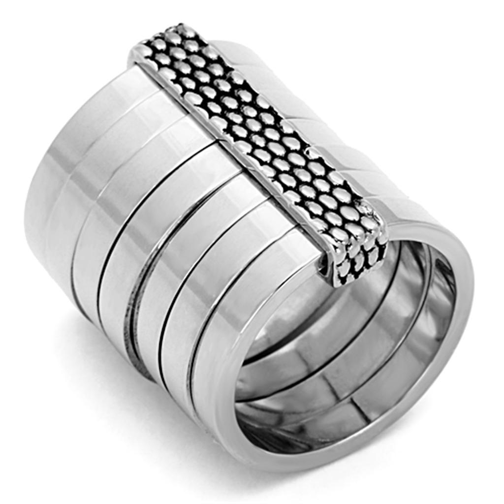 LO3014 Rhodium Brass Ring with Epoxy in Jet - Joyeria Lady