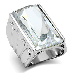 LO3030 Rhodium Brass Ring with AAA Grade CZ in Clear - Joyeria Lady