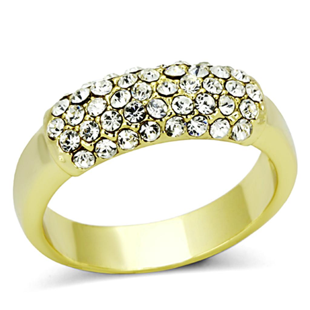 LO3067 Gold Brass Ring with Top Grade Crystal in Clear - Joyeria Lady