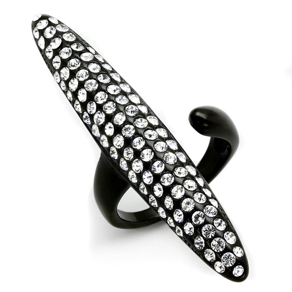 LO3510 - IP Black(Ion Plating) Stainless Steel Ring with Top Grade Crystal  in Clear - Joyeria Lady