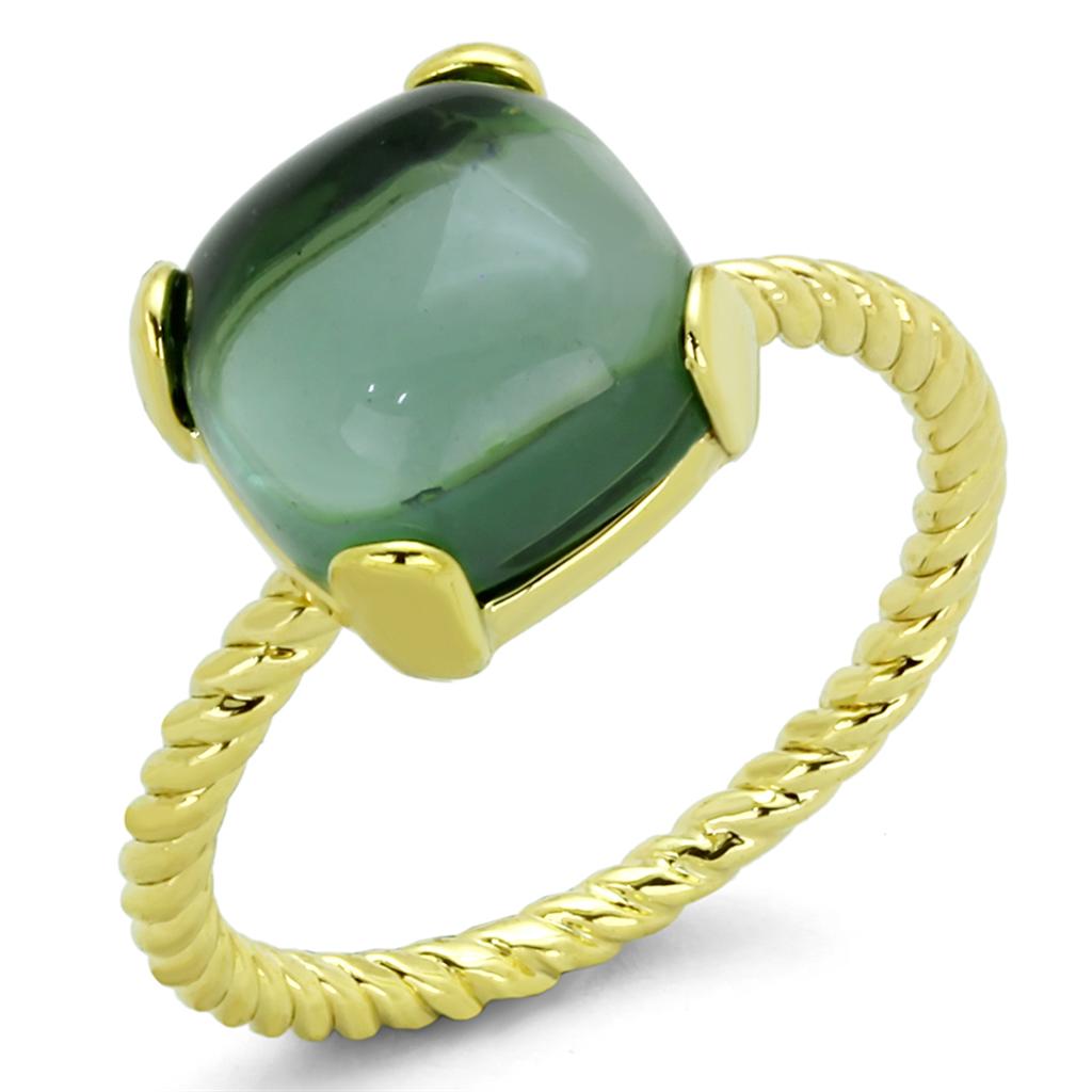 LO3546 Gold Brass Ring with Synthetic in Emerald - Joyeria Lady