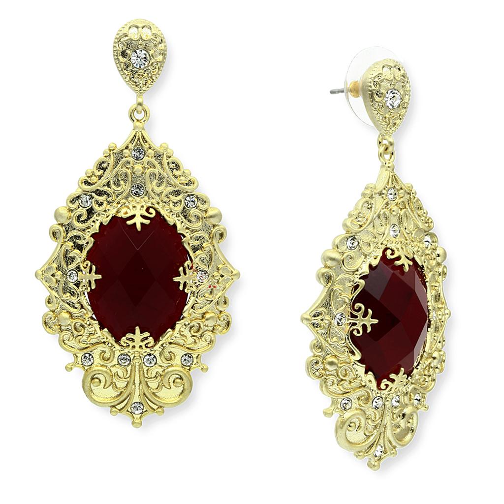 LO3673 Gold & Brush Brass Earrings with Synthetic in Siam - Joyeria Lady