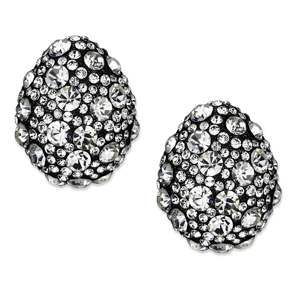LO3700 TIN Cobalt Black Brass Earrings with Top Grade Crystal in Clear - Joyeria Lady