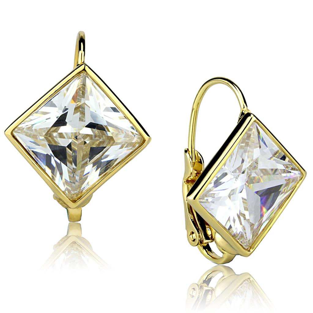 LO3867 Gold Brass Earrings with AAA Grade CZ in Clear - Joyeria Lady