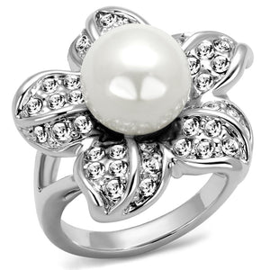 LO4088 Rhodium Brass Ring with Synthetic in White - Joyeria Lady