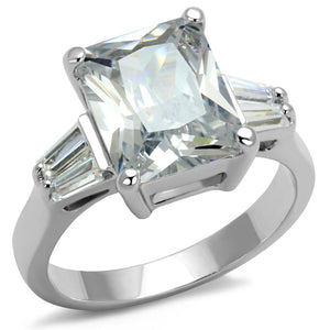 LO4091 Rhodium Brass Ring with AAA Grade CZ in Clear - Joyeria Lady