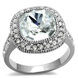 LO4092 Rhodium Brass Ring with Top Grade Crystal in Clear - Joyeria Lady