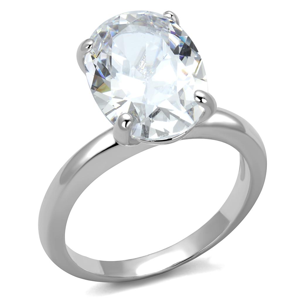 LO4124 Rhodium Brass Ring with AAA Grade CZ in Clear - Joyeria Lady