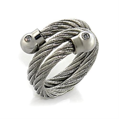 LO440 - High polished (no plating) Stainless Steel Ring with AAA Grade CZ  in Clear - Joyeria Lady