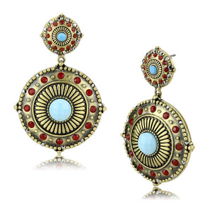 LO4685 Antique Copper Brass Earrings with Synthetic in Sea Blue - Joyeria Lady