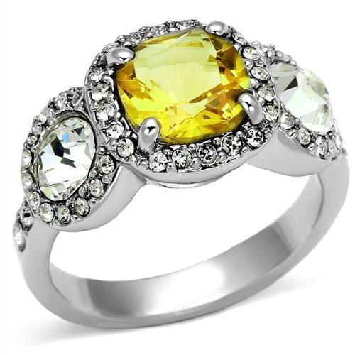LOA1068 Rhodium Brass Ring with Synthetic in Citrine Yellow - Joyeria Lady