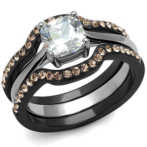 LOA1343 - IP Black(Ion Plating) Stainless Steel Ring with AAA Grade CZ  in Clear - Joyeria Lady