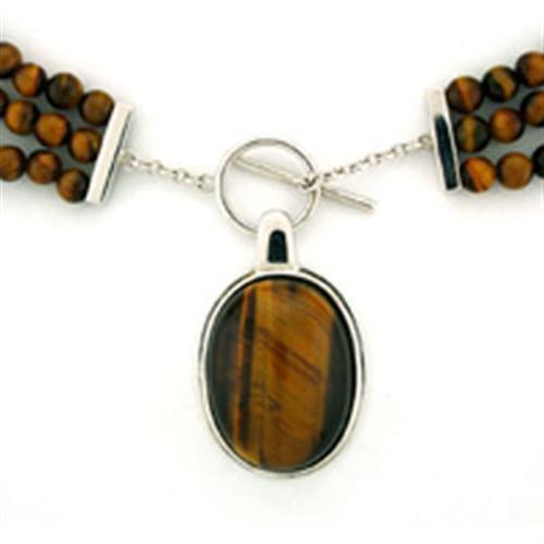 LOA278 Rhodium 925 Sterling Silver Necklace with Semi-Precious in Smoked Quartz - Joyeria Lady