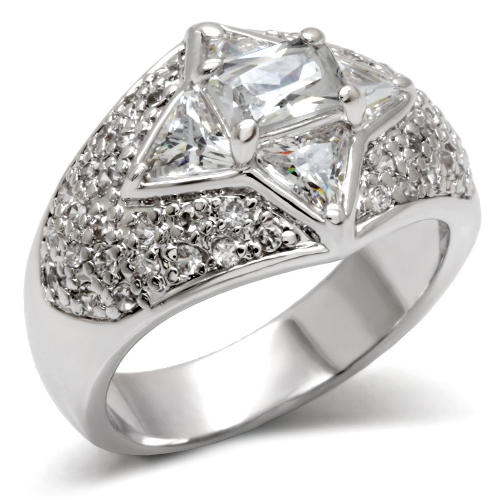 LOA477 - High-Polished 925 Sterling Silver Ring with AAA Grade CZ  in Clear - Joyeria Lady