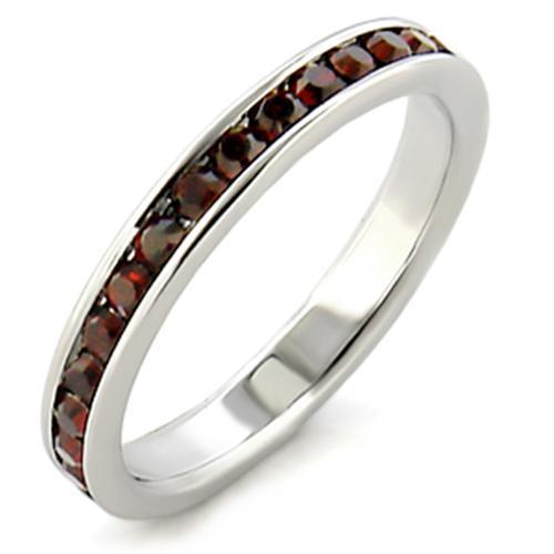 LOA509 - High-Polished 925 Sterling Silver Ring with Top Grade Crystal  in Garnet - Joyeria Lady