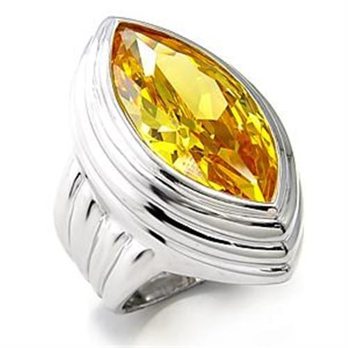 LOA511 - Rhodium 925 Sterling Silver Ring with AAA Grade CZ  in Topaz - Joyeria Lady
