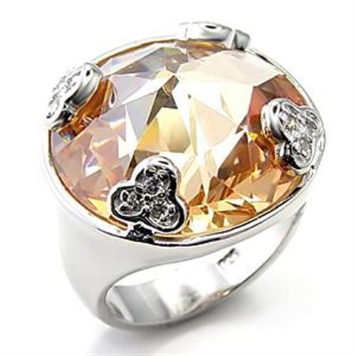 LOA514 - Rhodium 925 Sterling Silver Ring with AAA Grade CZ  in Champagne - Joyeria Lady