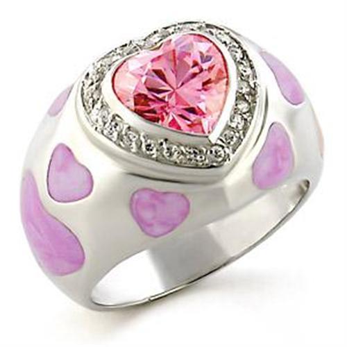 LOA517 - High-Polished 925 Sterling Silver Ring with AAA Grade CZ  in Rose - Joyeria Lady