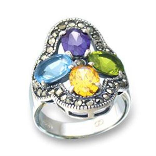LOA522 - Antique Tone 925 Sterling Silver Ring with AAA Grade CZ  in Multi Color - Joyeria Lady