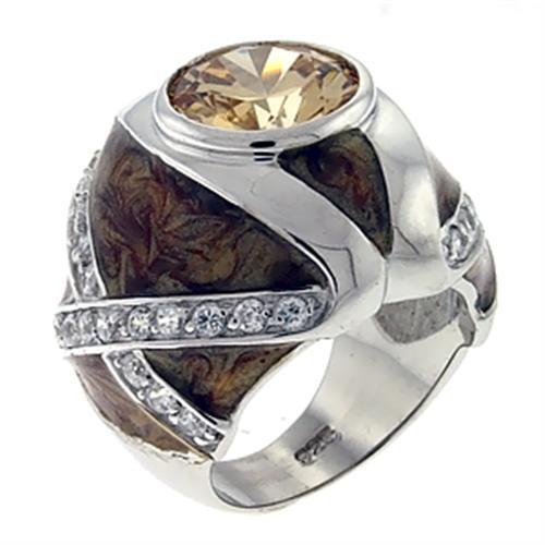 LOA526 - High-Polished 925 Sterling Silver Ring with AAA Grade CZ  in Champagne - Joyeria Lady