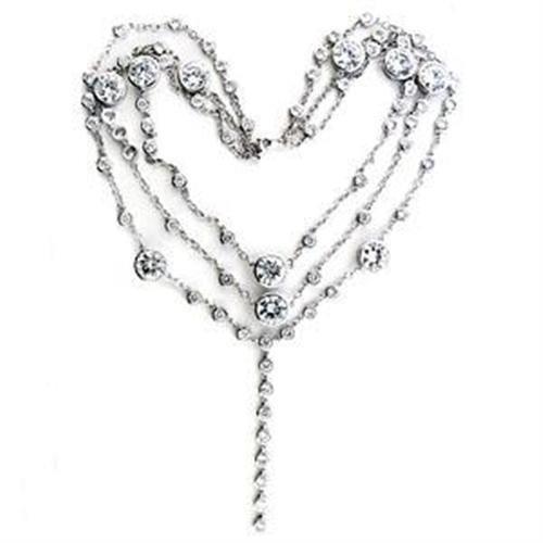 LOA554 Rhodium 925 Sterling Silver Necklace with AAA Grade CZ in Clear - Joyeria Lady