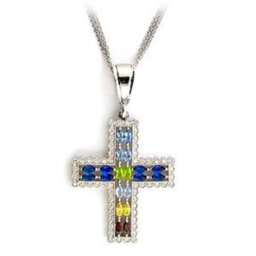 LOA556 Rhodium 925 Sterling Silver Necklace with AAA Grade CZ in Multi Color - Joyeria Lady