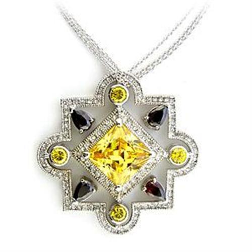 LOA557 Rhodium 925 Sterling Silver Necklace with AAA Grade CZ in Multi Color - Joyeria Lady