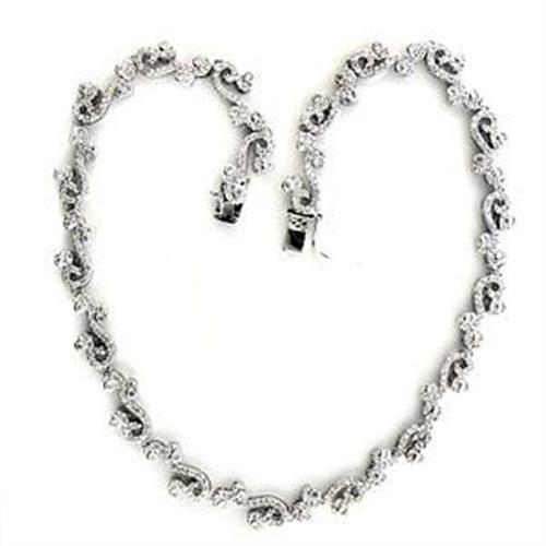 LOA558 Rhodium 925 Sterling Silver Necklace with AAA Grade CZ in Clear - Joyeria Lady