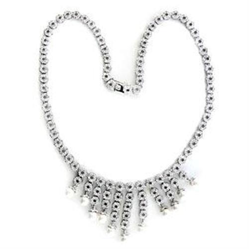 LOA559 Rhodium 925 Sterling Silver Necklace with Synthetic in White - Joyeria Lady