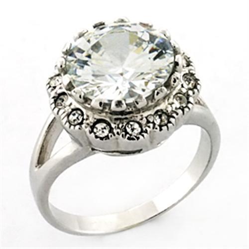 LOA638 - Rhodium 925 Sterling Silver Ring with AAA Grade CZ  in Clear - Joyeria Lady
