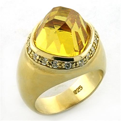 LOA639 - Gold 925 Sterling Silver Ring with AAA Grade CZ  in Citrine - Joyeria Lady