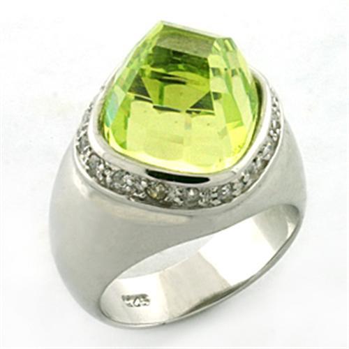 LOA640 - Rhodium 925 Sterling Silver Ring with AAA Grade CZ  in Apple Green color - Joyeria Lady