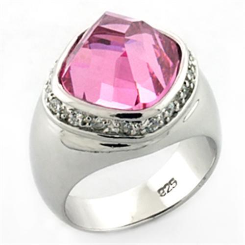 LOA641 - Rhodium 925 Sterling Silver Ring with AAA Grade CZ  in Rose - Joyeria Lady