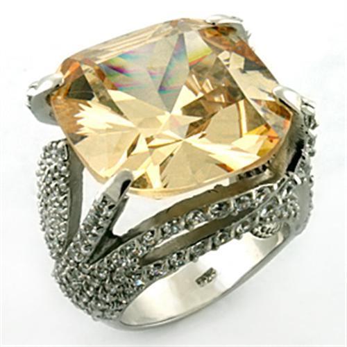 LOA649 - Rhodium 925 Sterling Silver Ring with AAA Grade CZ  in Champagne - Joyeria Lady