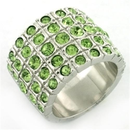 LOA658 Rhodium Brass Ring with Top Grade Crystal in Apple Green color - Joyeria Lady