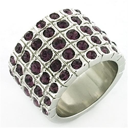 LOA659 Rhodium Brass Ring with Top Grade Crystal in Amethyst - Joyeria Lady