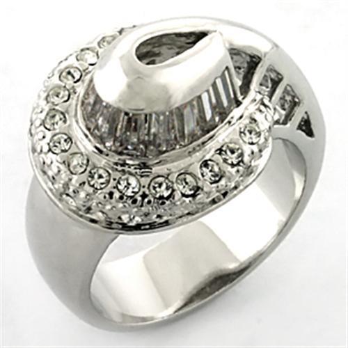 LOA672 Rhodium Brass Ring with AAA Grade CZ in Clear - Joyeria Lady
