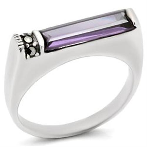 LOAS726 - Antique Tone 925 Sterling Silver Ring with AAA Grade CZ  in Amethyst - Joyeria Lady