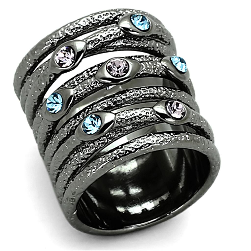 LOA883 Ruthenium Brass Ring with Top Grade Crystal in Multi Color - Joyeria Lady