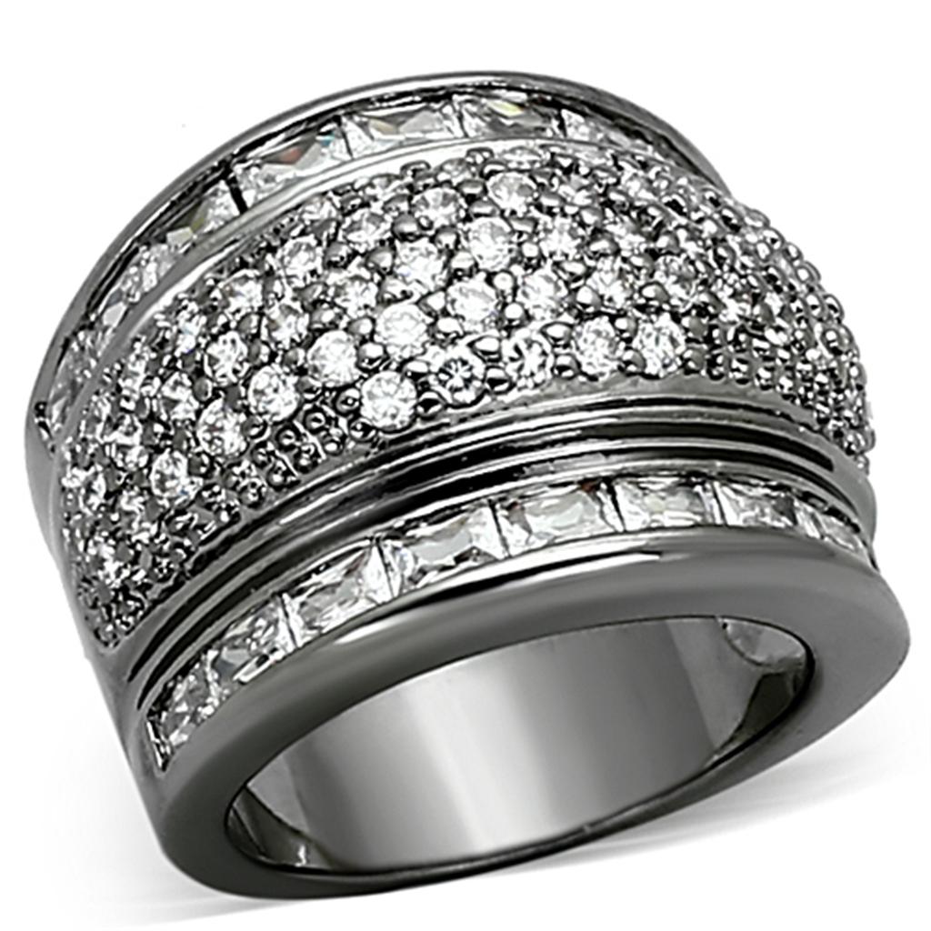 LOA894 Ruthenium Brass Ring with AAA Grade CZ in Clear - Joyeria Lady