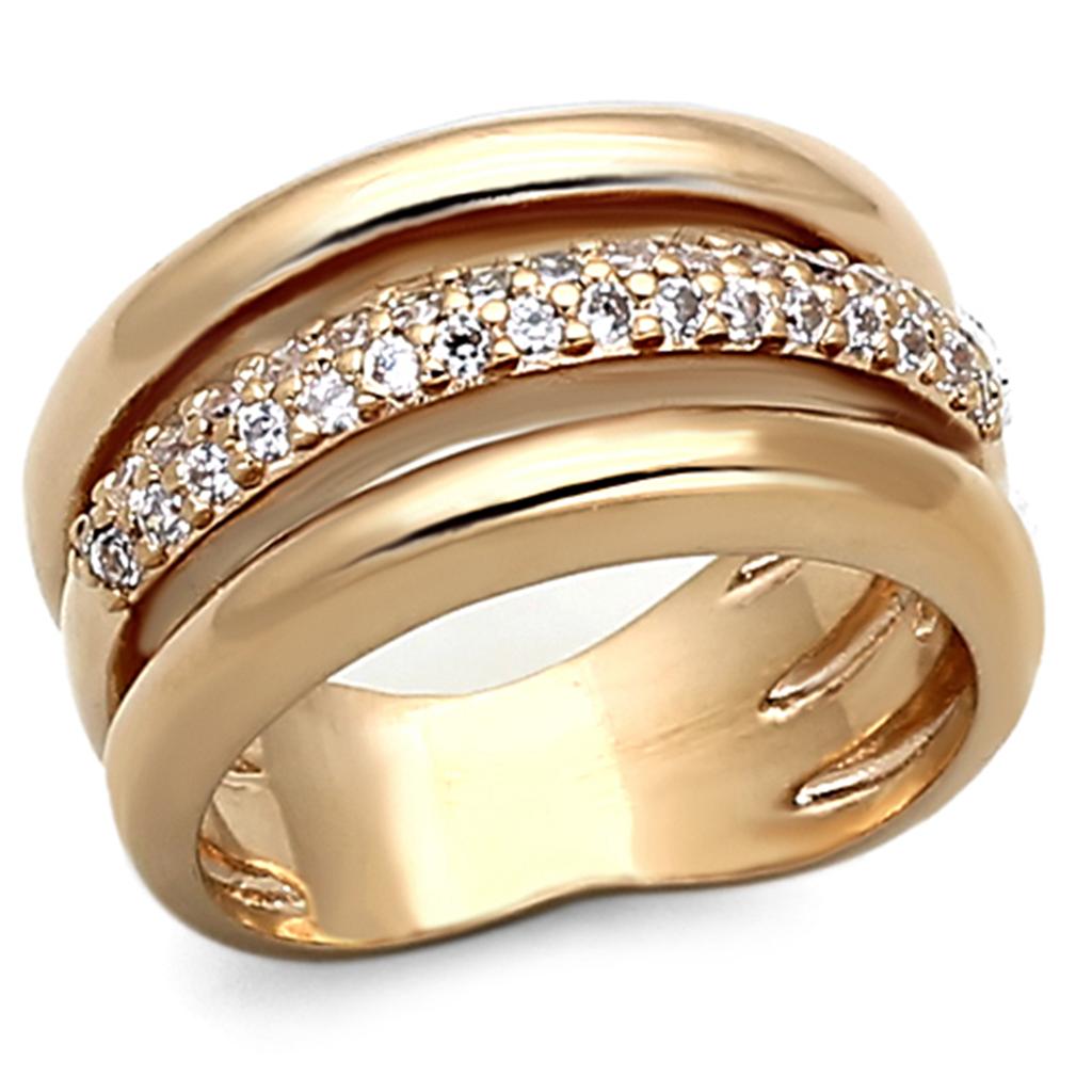 LOA900 Rose Gold Brass Ring with AAA Grade CZ in Clear - Joyeria Lady