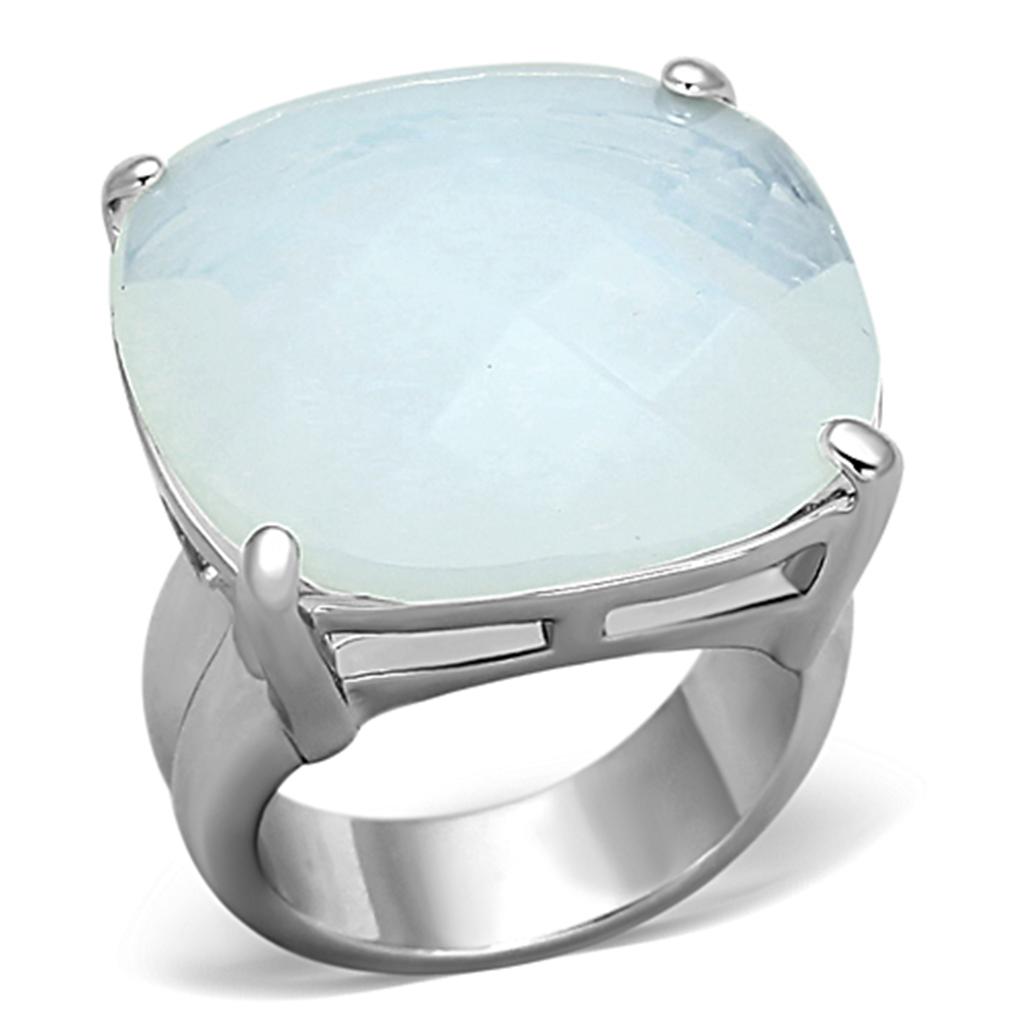 LOA910 Rhodium Brass Ring with Synthetic in Aurora Borealis (Rainbow Effect) - Joyeria Lady