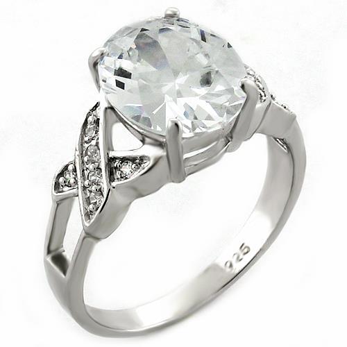 LOAS1005 - Rhodium 925 Sterling Silver Ring with AAA Grade CZ  in Clear - Joyeria Lady