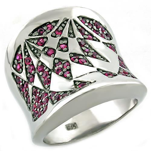 LOAS1009 - Rhodium 925 Sterling Silver Ring with AAA Grade CZ  in Ruby - Joyeria Lady